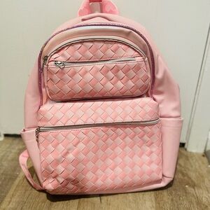 Little Girls Pink Faux Leather Woven Backpack